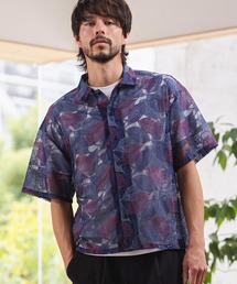 mhs2624-Leaf Pattern Sheer Short Sleeve Shirts 半袖シャツ(PF-261-024)