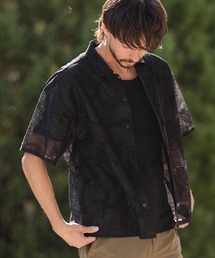 mhs2624-Leaf Pattern Sheer Short Sleeve Shirts 半袖シャツ(PF-261-024)