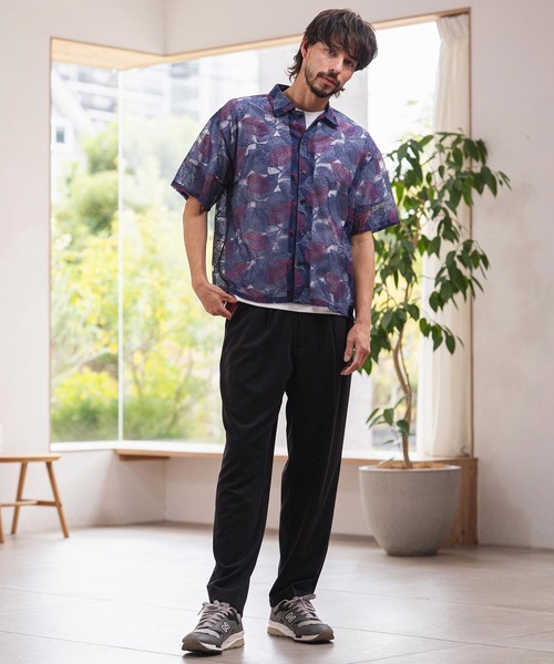 CAMBIO(カンビオ)の「mhs2624-Leaf Pattern Sheer Short Sleeve Shirts 半袖シャツ(PF-261-024)(シャツ/ブラウス・メンズ・ネイビー/ブラック・M/L)」の6枚目の写真