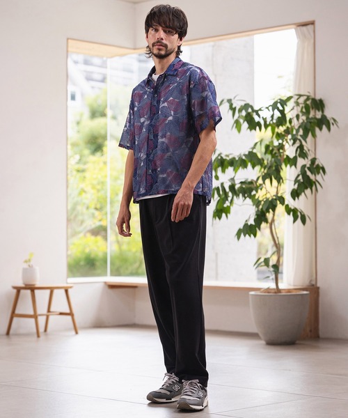 CAMBIO(カンビオ)の「mhs2624-Leaf Pattern Sheer Short Sleeve Shirts 半袖シャツ(PF-261-024)(シャツ/ブラウス・メンズ・ネイビー/ブラック・M/L)」の7枚目の写真