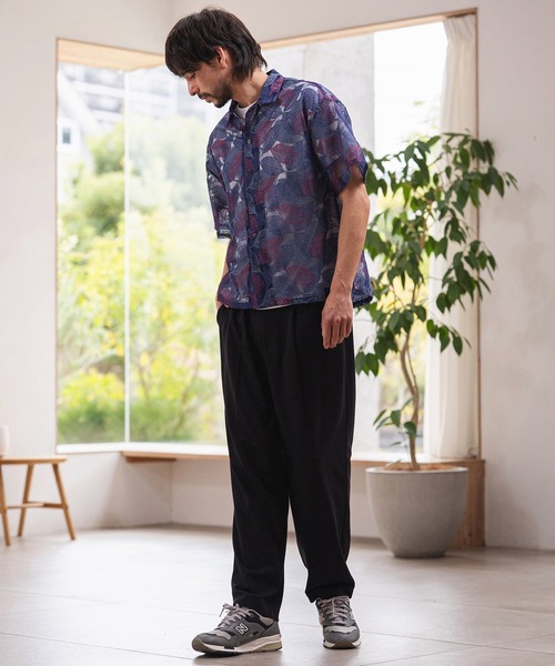 CAMBIO(カンビオ)の「mhs2624-Leaf Pattern Sheer Short Sleeve Shirts 半袖シャツ(PF-261-024)(シャツ/ブラウス・メンズ・ネイビー/ブラック・M/L)」の8枚目の写真