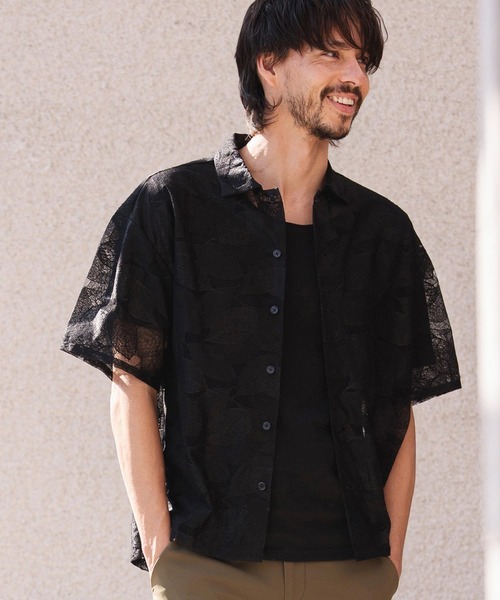 CAMBIO(カンビオ)の「mhs2624-Leaf Pattern Sheer Short Sleeve Shirts 半袖シャツ(PF-261-024)(シャツ/ブラウス・メンズ・ネイビー/ブラック・M/L)」の10枚目の写真