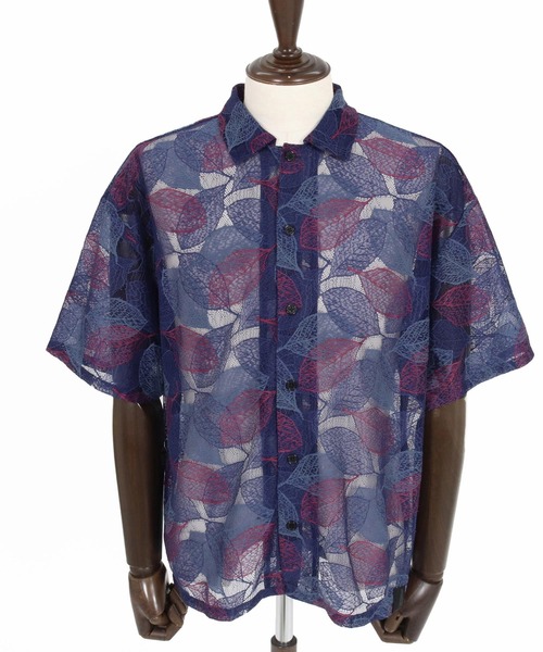 CAMBIO(カンビオ)の「mhs2624-Leaf Pattern Sheer Short Sleeve Shirts 半袖シャツ(PF-261-024)(シャツ/ブラウス・メンズ・ネイビー/ブラック・M/L)」の18枚目の写真