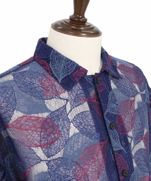 CAMBIO(カンビオ)の「mhs2624-Leaf Pattern Sheer Short Sleeve Shirts 半袖シャツ(PF-261-024)(シャツ/ブラウス・メンズ・ネイビー/ブラック・M/L)」の20枚目の写真
