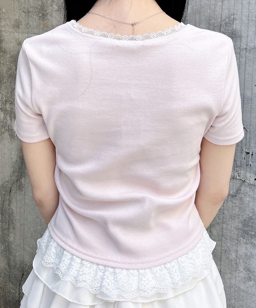 INGNI（イング）の「リボン付レース出しラインストーンロゴトップス（Tシャツ/カットソー・レディース・ライトピンク/ブラック/グレー/オフホワイト・M）」の20枚目の写真