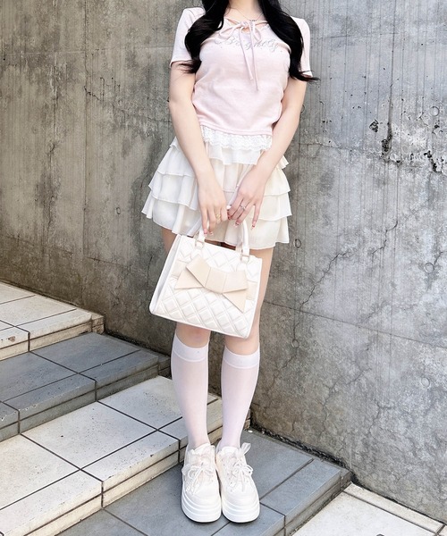 INGNI（イング）の「リボン付レース出しラインストーンロゴトップス（Tシャツ/カットソー・レディース・ライトピンク/ブラック/グレー/オフホワイト・M）」の21枚目の写真