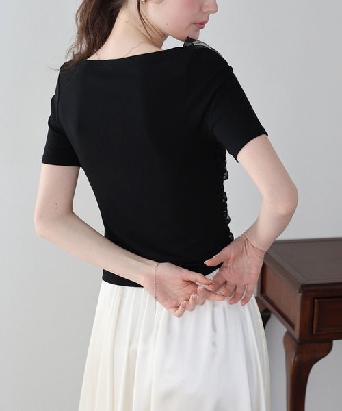 BLUEEAST(ブルーイースト)の「チュールドッキングドレープカットソー(Tシャツ/カットソー・レディース・グレー/アイボリー/ブラック・MEDIUM)」の10枚目の写真