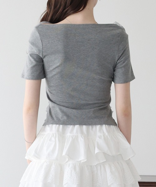 BLUEEAST(ブルーイースト)の「チュールドッキングドレープカットソー(Tシャツ/カットソー・レディース・グレー/アイボリー/ブラック・MEDIUM)」の15枚目の写真
