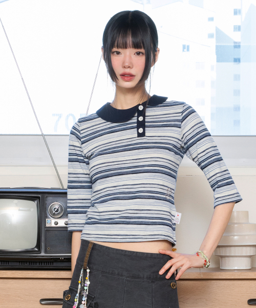 RuNaKi'Hu'(ルナキフ)の「WXT090 カモミルストライプカラー7部Tシャツ (BLUE)(Tシャツ/カットソー・レディース・その他・1/2)」の6枚目の写真
