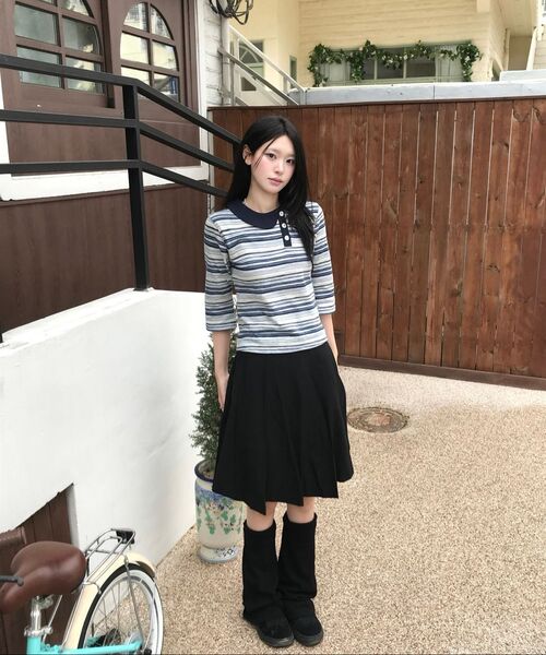 RuNaKi'Hu'(ルナキフ)の「WXT090 カモミルストライプカラー7部Tシャツ (BLUE)(Tシャツ/カットソー・レディース・その他・1/2)」の4枚目の写真