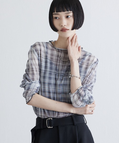 Lui's(ルイス)の「チェックシアートップス(Tシャツ/カットソー・レディース・ブルー/ブラック・FREE)」の1枚目の写真