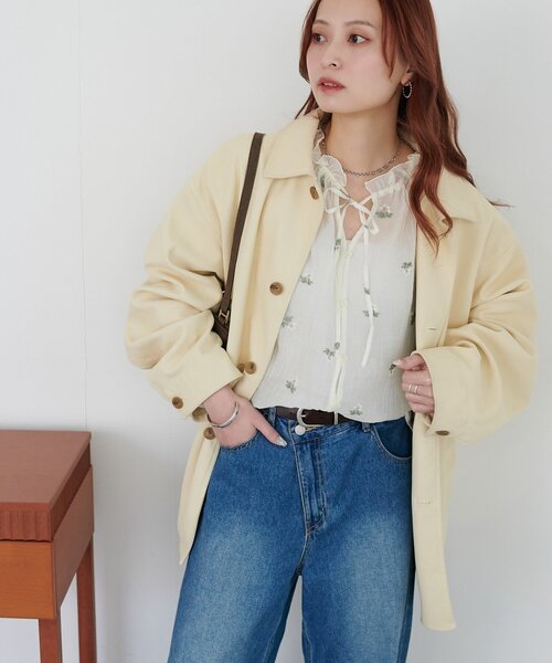 DISCOAT（ディスコート）の「花柄刺繍衿フリルシャツ（シャツ/ブラウス・レディース・アイボリー/ブラック/ミント・FREE）」の14枚目の写真