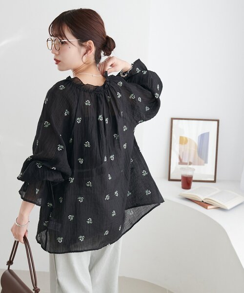 花柄刺繍衿フリルシャツ（シャツ/ブラウス）｜DISCOAT（ディスコート