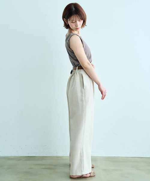 mil(ミル)の「【遮熱 UVカット イージーケア】 リネンライク ストレート タックパンツ 【セットアップ対応】【587193】(スラックス・レディース・ブラウン/アイボリー/ブラック/ホワイト系・FREE/S-Short/S-Regular/M-Short/M-Regular)」の8枚目の写真