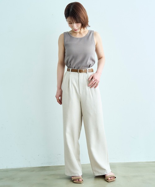 mil(ミル)の「【遮熱 UVカット イージーケア】 リネンライク ストレート タックパンツ 【セットアップ対応】【587193】(スラックス・レディース・ブラウン/アイボリー/ブラック/ホワイト系・FREE/S-Short/S-Regular/M-Short/M-Regular)」の7枚目の写真