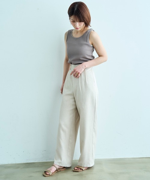 mil(ミル)の「【遮熱 UVカット イージーケア】 リネンライク ストレート タックパンツ 【セットアップ対応】【587193】(スラックス・レディース・ブラウン/アイボリー/ブラック/ホワイト系・FREE/S-Short/S-Regular/M-Short/M-Regular)」の11枚目の写真