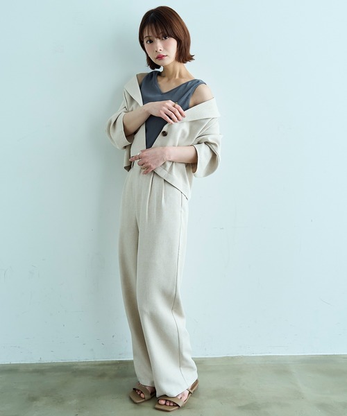 mil(ミル)の「【遮熱 UVカット イージーケア】 リネンライク ストレート タックパンツ 【セットアップ対応】【587193】(スラックス・レディース・ブラウン/アイボリー/ブラック/ホワイト系・FREE/S-Short/S-Regular/M-Short/M-Regular)」の5枚目の写真