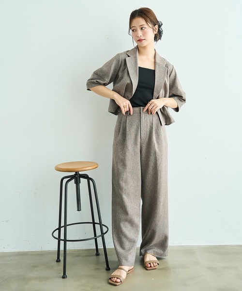mil(ミル)の「【遮熱 UVカット イージーケア】 リネンライク ストレート タックパンツ 【セットアップ対応】【587193】(スラックス・レディース・ブラウン/アイボリー/ブラック/ホワイト系・FREE/S-Short/S-Regular/M-Short/M-Regular)」の19枚目の写真