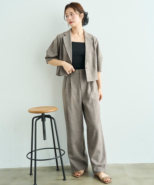 mil(ミル)の「【遮熱 UVカット イージーケア】 リネンライク ストレート タックパンツ 【セットアップ対応】【587193】(スラックス・レディース・ブラウン/アイボリー/ブラック/ホワイト系・FREE/S-Short/S-Regular/M-Short/M-Regular)」の18枚目の写真