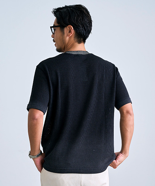 BENUSTA(ベヌスタ)の「『BENUSTA/ベヌスタ』クルーネックリブ半袖ニット【GC】(Tシャツ/カットソー・メンズ・ブラック/ホワイト・L/M)」の8枚目の写真