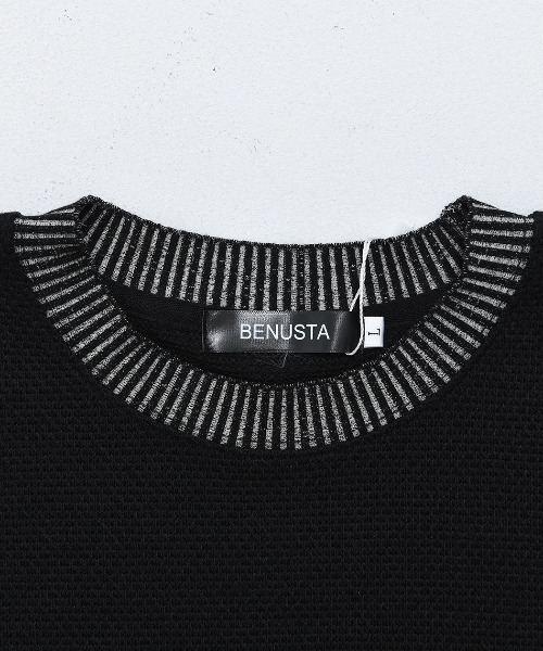 BENUSTA(ベヌスタ)の「『BENUSTA/ベヌスタ』クルーネックリブ半袖ニット【GC】(Tシャツ/カットソー・メンズ・ブラック/ホワイト・L/M)」の14枚目の写真