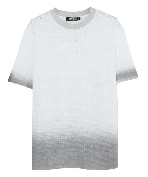BENUSTA(ベヌスタ)の「『BENUSTA/ベヌスタ』クルーネックリブ半袖ニット【GC】(Tシャツ/カットソー・メンズ・ブラック/ホワイト・L/M)」の10枚目の写真