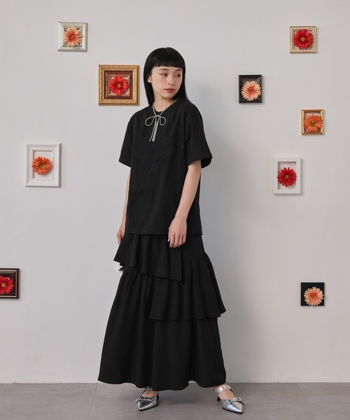 ELUNIS(エルニス)の「アシメティアードロングスカート(スカート・レディース・ブラック/グレー・FREE)」の7枚目の写真