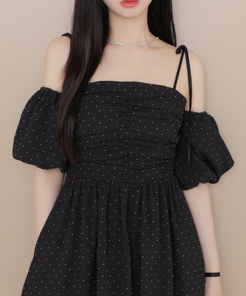 M me eme(エムミーエメ)の「Puff sleeves studded long onepiece(eme10487)(ワンピース・レディース・ブラック・FREE)」の10枚目の写真