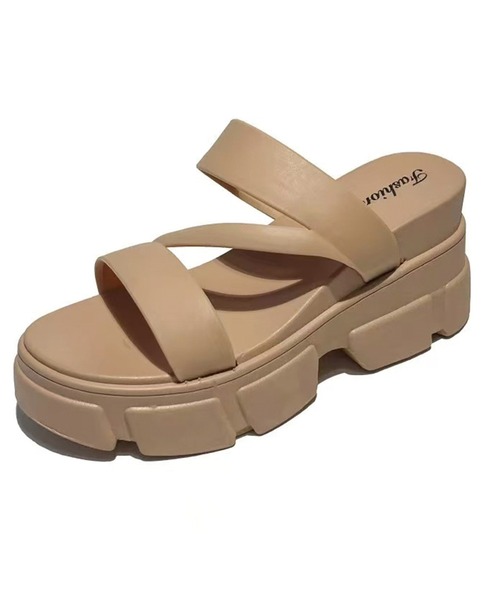 ADDITION STORE(アディションストア)の「\+7.5cm 脚長美脚♪簡単水洗い/フラップ 厚底サンダル(サンダル・レディース・ベージュ/ブラック/オフホワイト・25cm/24cm/23cm)」の3枚目の写真