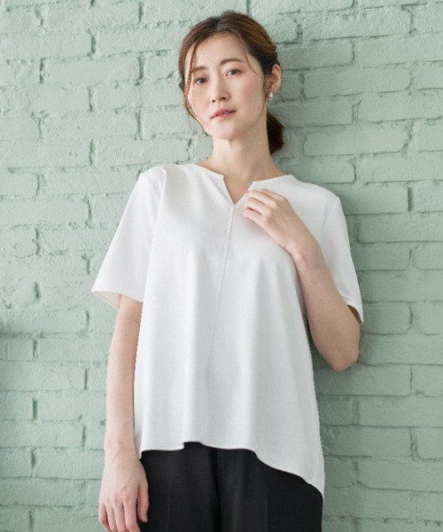 AOYAMA(アオヤマ)の「透けないカットソー【半袖】【キーネック】(Tシャツ/カットソー・レディース・ホワイト・LL/L/M/S)」の9枚目の写真