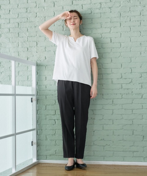 AOYAMA(アオヤマ)の「透けないカットソー【半袖】【キーネック】(Tシャツ/カットソー・レディース・ホワイト・LL/L/M/S)」の11枚目の写真