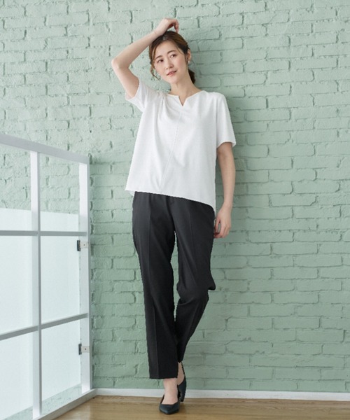 AOYAMA(アオヤマ)の「透けないカットソー【半袖】【キーネック】(Tシャツ/カットソー・レディース・ホワイト・LL/L/M/S)」の12枚目の写真
