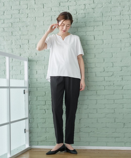 AOYAMA(アオヤマ)の「透けないカットソー【半袖】【キーネック】(Tシャツ/カットソー・レディース・ホワイト・LL/L/M/S)」の13枚目の写真