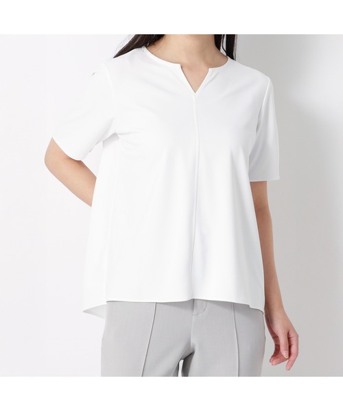 AOYAMA(アオヤマ)の「透けないカットソー【半袖】【キーネック】(Tシャツ/カットソー・レディース・ホワイト・LL/L/M/S)」の18枚目の写真