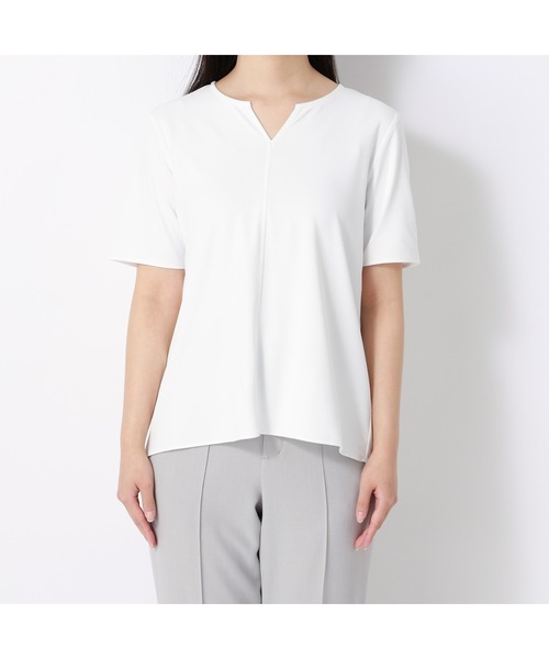 AOYAMA(アオヤマ)の「透けないカットソー【半袖】【キーネック】(Tシャツ/カットソー・レディース・ホワイト・LL/L/M/S)」の20枚目の写真