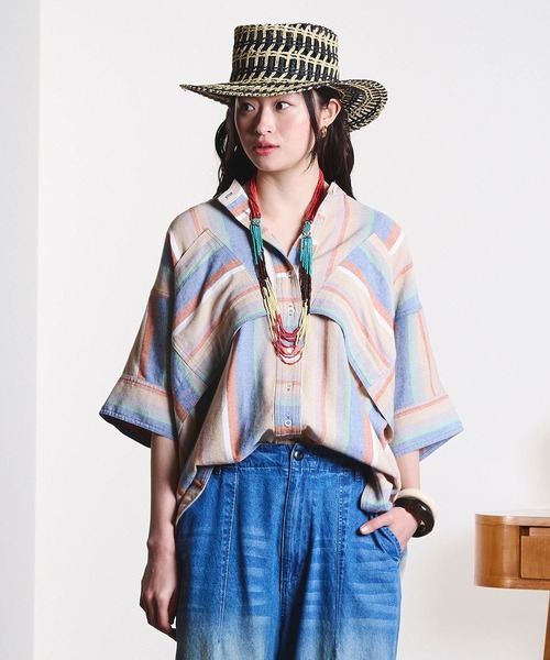 ROSE BUD(ローズバッド)の「(GENE HEAVENS)PANEL STRIPE S/S SHIRT(シャツ/ブラウス・レディース・パープル/ネイビー・ONE SIZE)」の3枚目の写真
