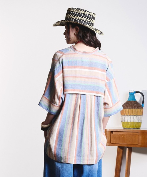 ROSE BUD(ローズバッド)の「(GENE HEAVENS)PANEL STRIPE S/S SHIRT(シャツ/ブラウス・レディース・パープル/ネイビー・ONE SIZE)」の5枚目の写真