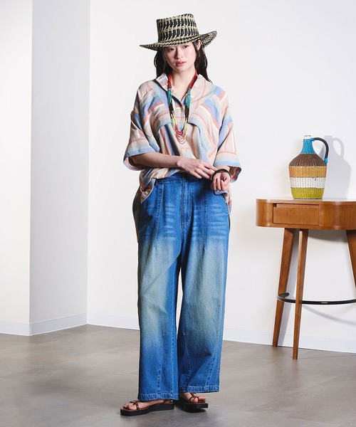 ROSE BUD(ローズバッド)の「(GENE HEAVENS)PANEL STRIPE S/S SHIRT(シャツ/ブラウス・レディース・パープル/ネイビー・ONE SIZE)」の6枚目の写真