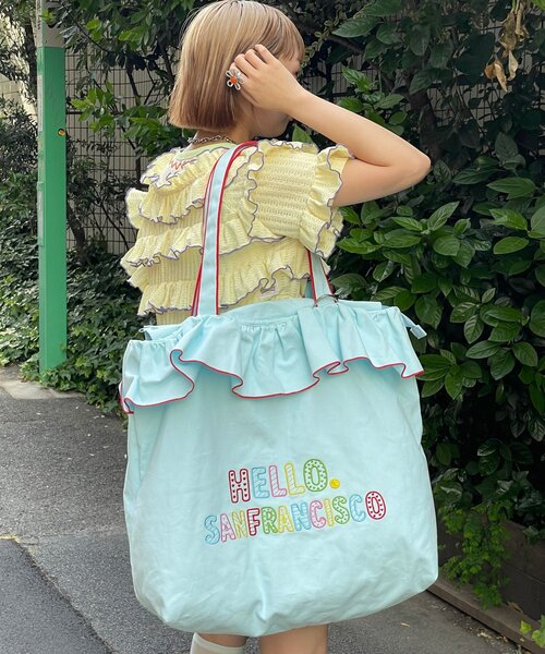HELLO.SANFRANCISCO(ハローサンフランシスコ)の「【HELLO.SANFRANCISCO/ハローサンフランシスコ】フリル刺繍BIGトートバッグ(トートバッグ・レディース・ブルー系その他/イエロー/ピンク/アイボリー・ONE SIZE)」の22枚目の写真