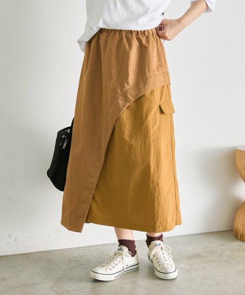 ear PAPILLONNER（イアパピヨネ）の「ナイロンカーブラインスカート【SUM1 STYLE】（スカート・レディース・ブラック/キャメル・FREE）」の12枚目の写真