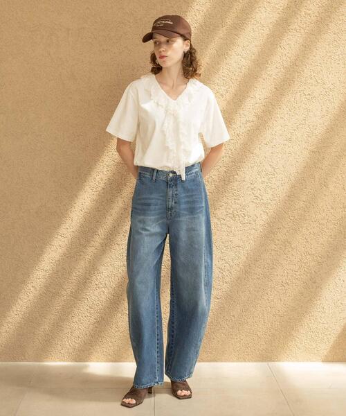 URBAN RESEARCH Sonny Label(アーバンリサーチサニーレーベル)の「Vネックフリルレースカラープルオーバー(Tシャツ/カットソー・レディース・ブラウン/オフホワイト/チャコールグレー・FREE)」の9枚目の写真