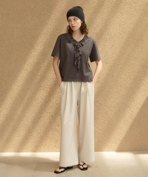 URBAN RESEARCH Sonny Label(アーバンリサーチサニーレーベル)の「Vネックフリルレースカラープルオーバー(Tシャツ/カットソー・レディース・ブラウン/オフホワイト/チャコールグレー・FREE)」の17枚目の写真