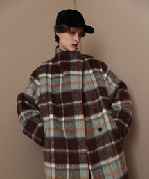 シャギーチェックベルテッドコート