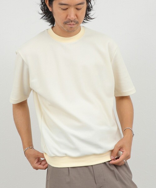 NOLLEY’S（ノーリーズ）の「《ビジカジ対応》ニット風カノコTシャツ 26SS（Tシャツ/カットソー・メンズ・ブラック/サックスブルー/ベビーピンク/オフホワイト・M/L/XL/S）」の2枚目の写真