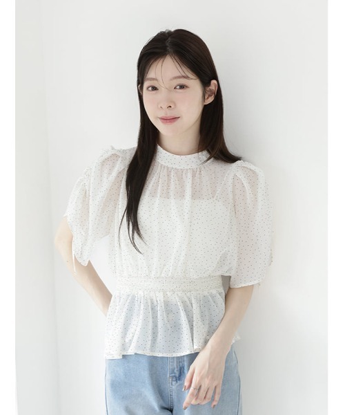 fifth(フィフス)の「【narumiセレクト】ウエストシャーリングハイネックドットブラウス(シャツ/ブラウス・レディース・ホワイト/ブラック・M)」の5枚目の写真