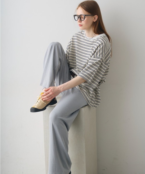 Crisp(クリスプ)の「rib easy pants / リブイージーパンツ(その他パンツ・レディース・アイボリー/グレー・FREE)」の3枚目の写真