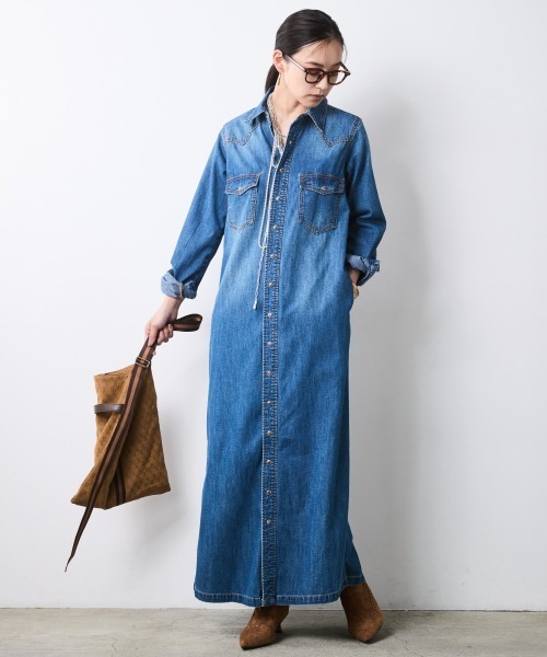 CHIC STYLE（シックスタイル）の「綿100％デニムマキシシャツワンピース＜大きいサイズ有＞シックスタイル（ワンピース・レディース・ブルー系/ネイビー系・5L/4L/3L/LL/L/M）」の8枚目の写真
