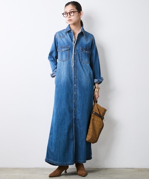 CHIC STYLE（シックスタイル）の「綿100％デニムマキシシャツワンピース＜大きいサイズ有＞シックスタイル（ワンピース・レディース・ブルー系/ネイビー系・5L/4L/3L/LL/L/M）」の20枚目の写真
