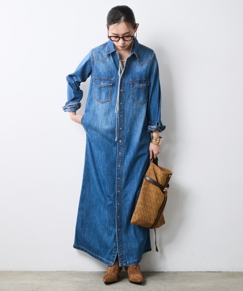 CHIC STYLE（シックスタイル）の「綿100％デニムマキシシャツワンピース＜大きいサイズ有＞シックスタイル（ワンピース・レディース・ブルー系/ネイビー系・5L/4L/3L/LL/L/M）」の21枚目の写真