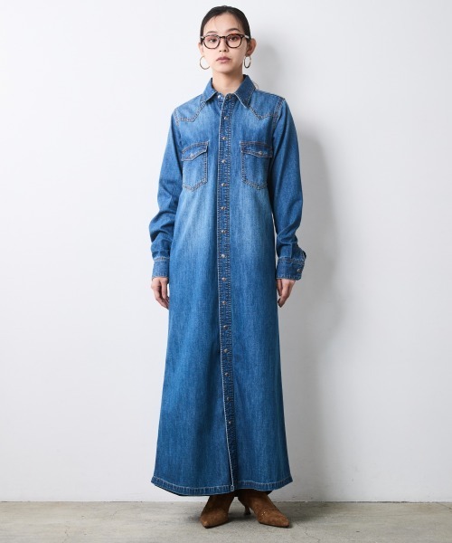 CHIC STYLE（シックスタイル）の「綿100％デニムマキシシャツワンピース＜大きいサイズ有＞シックスタイル（ワンピース・レディース・ブルー系/ネイビー系・5L/4L/3L/LL/L/M）」の22枚目の写真